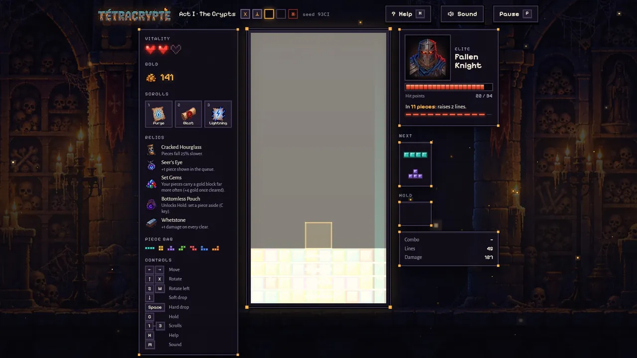 Un Tetris en plein combat : quatre lignes s'illuminent et l'écran tremble